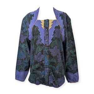 Vintage Gothic Western Women's Dress Shirt ~ Purple Gold Floral